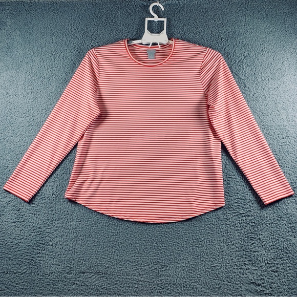 Chico's Tops - Chico's Zenergy Women's UPF Long Sleeve Top Crew Neck Stripe Orange White 2